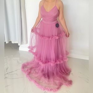 Tiered tulle mesh gown
